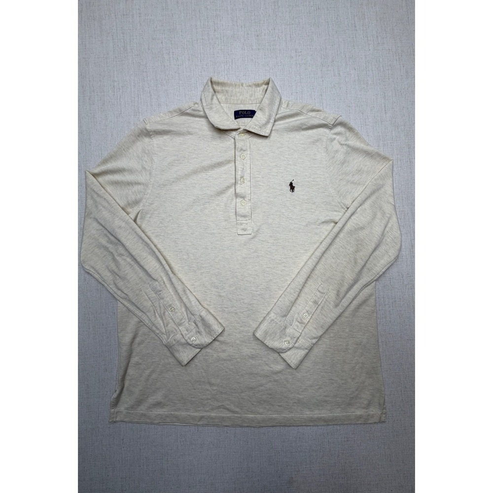 Polo Ralph Lauren Mens XL Long Sleeve Polo Shirt Oatmeal Heather Cotton Knit